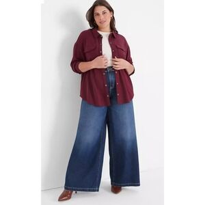 Lane Bryant Relaxed Snap Front Maroon Knit Top Size 6X 34/36